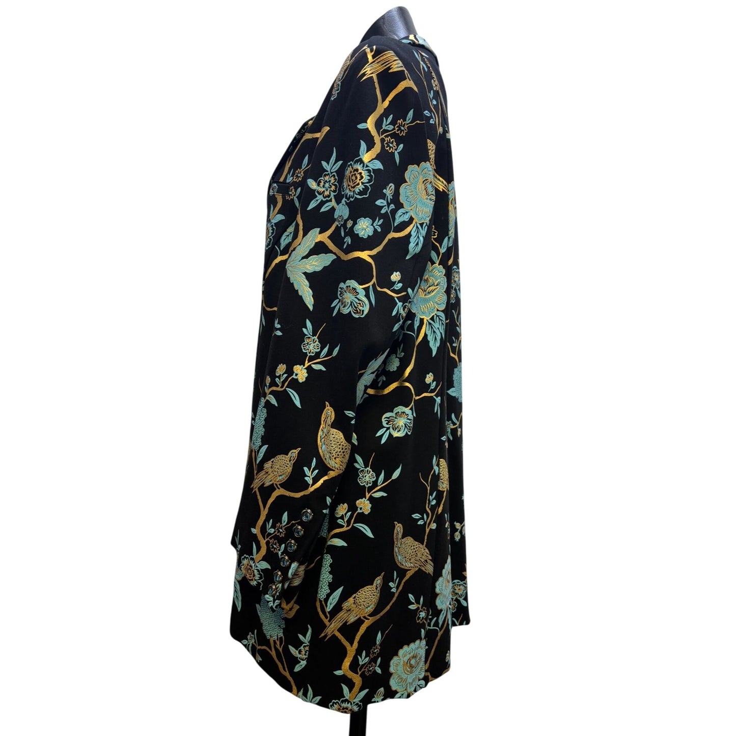 Soft Surroundings Black Floral Bird Print Long Blazer Jacket 1X