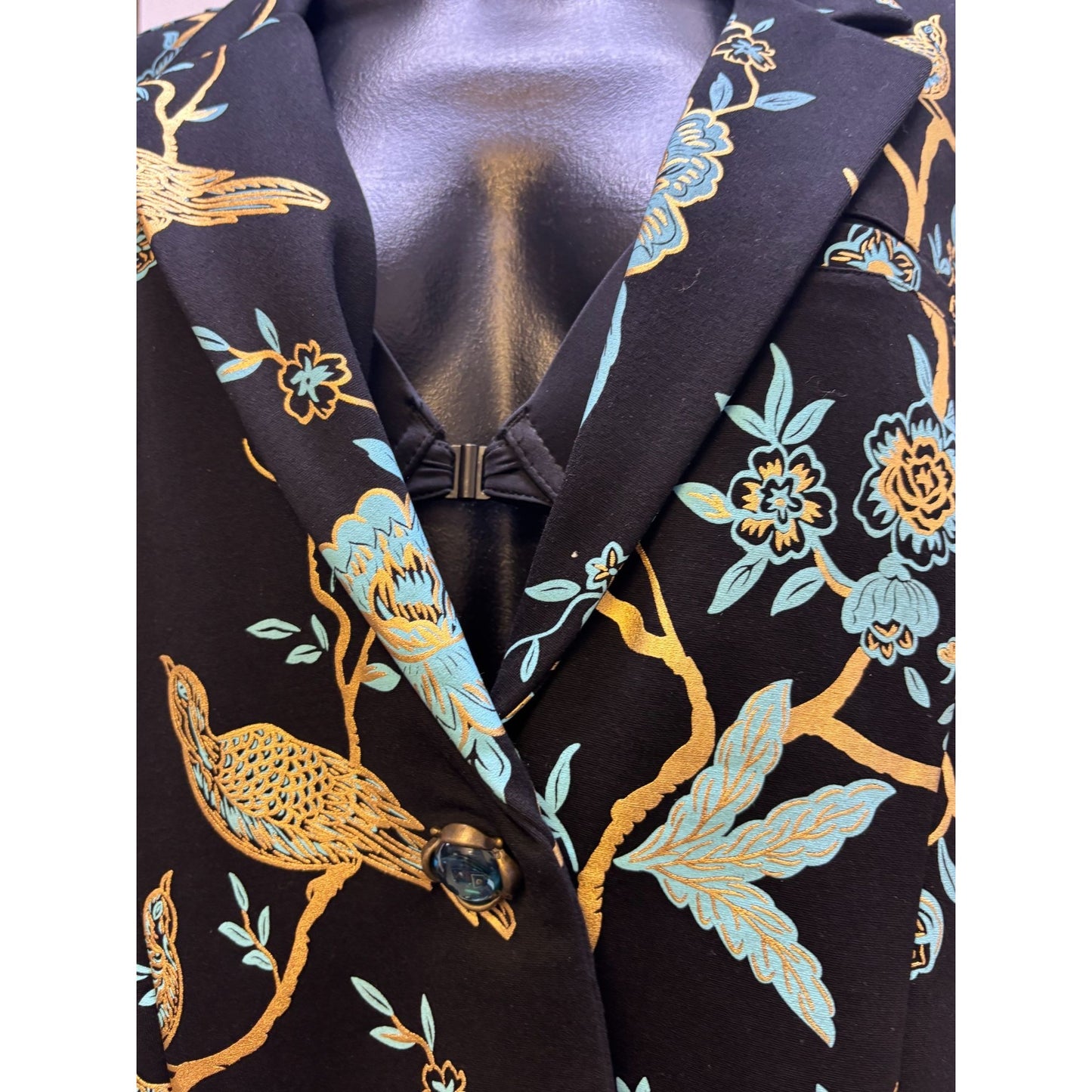 Soft Surroundings Black Floral Bird Print Long Blazer Jacket 1X