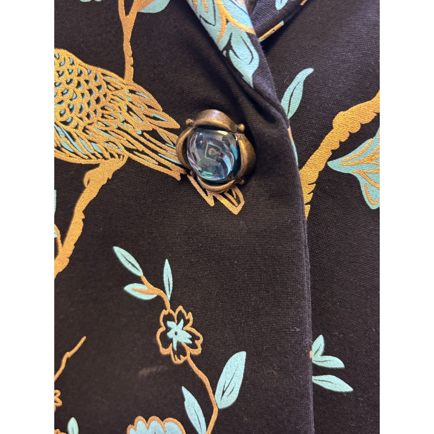 Soft Surroundings Black Floral Bird Print Long Blazer Jacket 1X