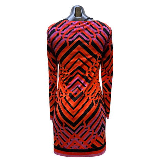 Trina Turk Geometric Print Long Sleeve Dress Red & Black Size 0