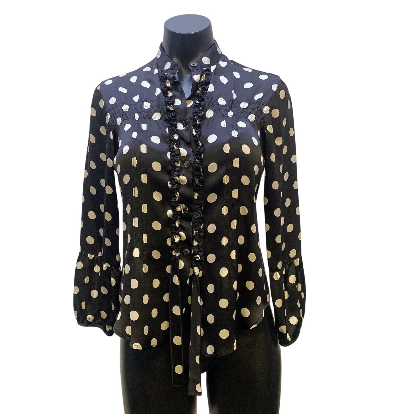 Giorgio Armani Black & White Polka Dot Silk Blouse, Size 6 (36)