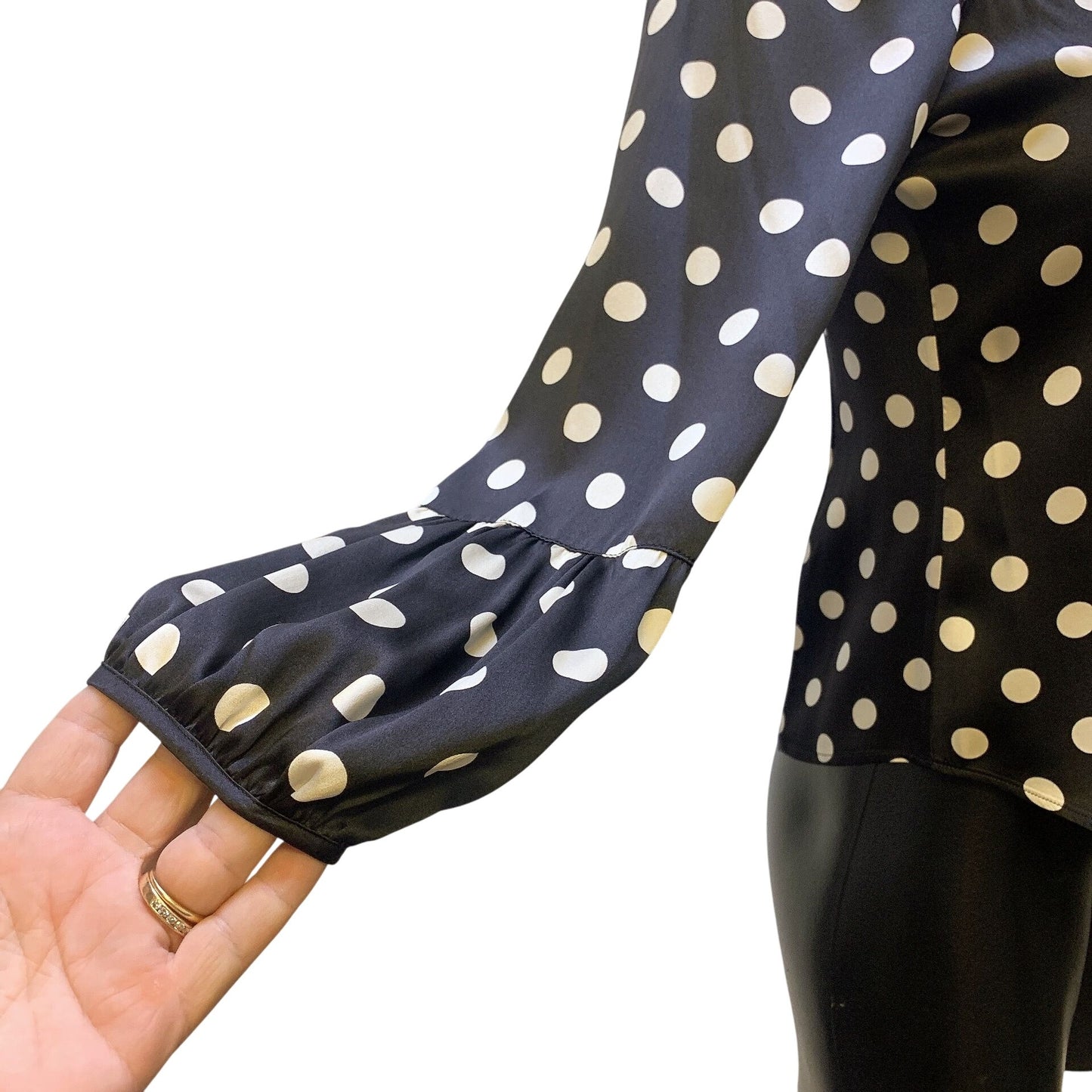 Giorgio Armani Black & White Polka Dot Silk Blouse, Size 6 (36)