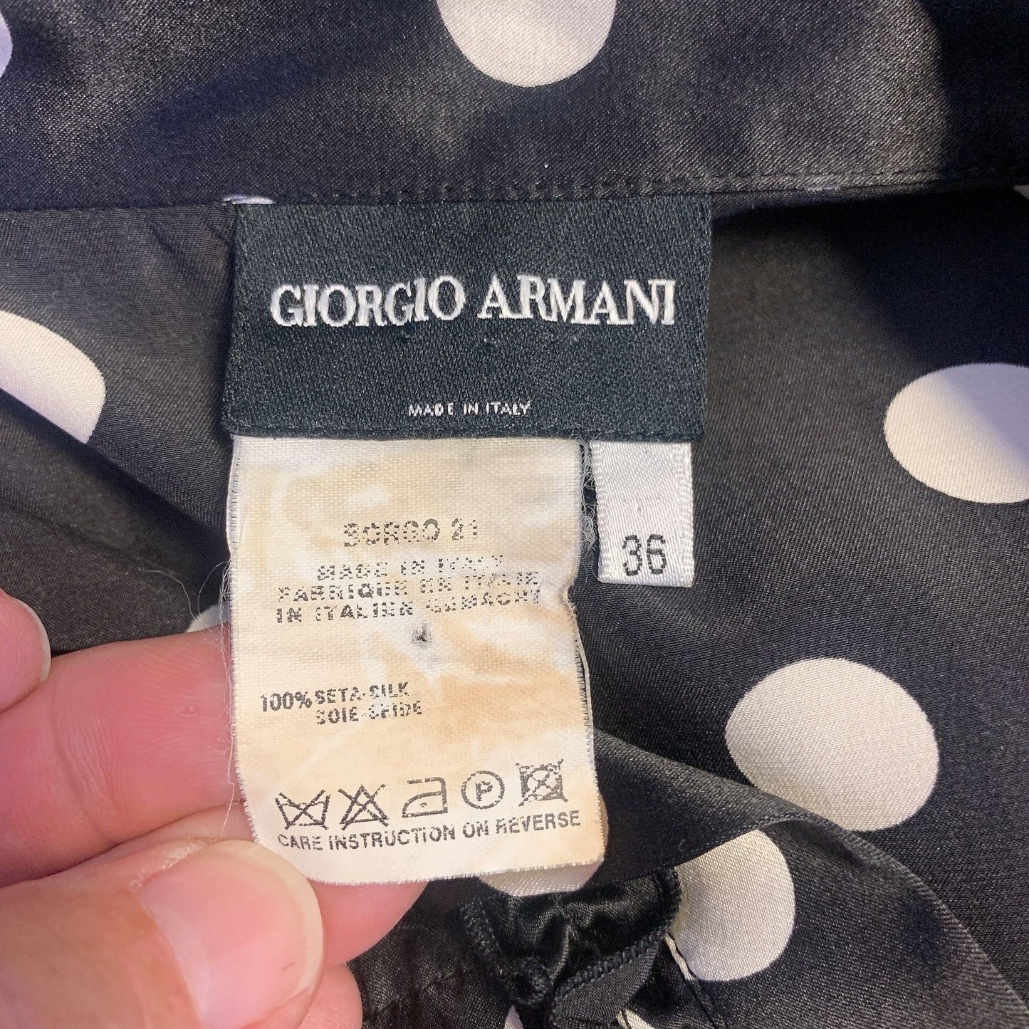 Giorgio Armani Black & White Polka Dot Silk Blouse, Size 6 (36)