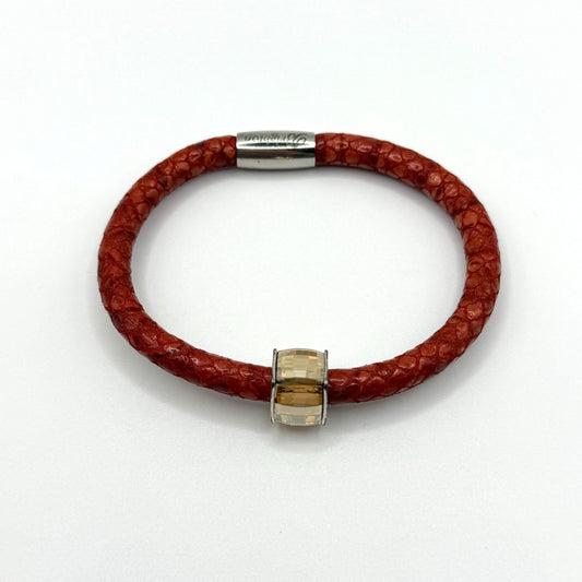Brighton Red Leather Bracelet With Crystal Bead Accent Magnetic Clasp