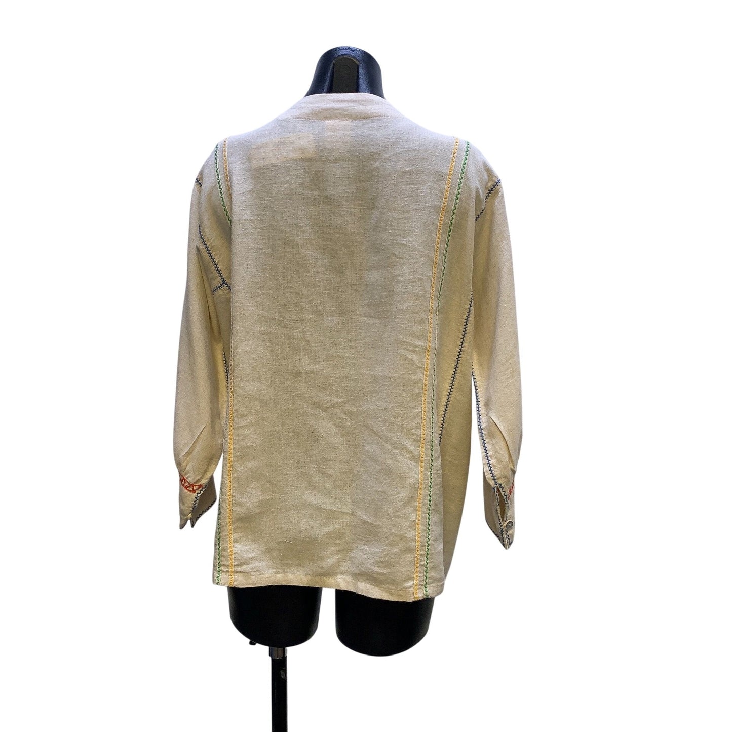 Sister Mary Embroidered Linen Beige Tunic Blouse w/Floral Design Size M