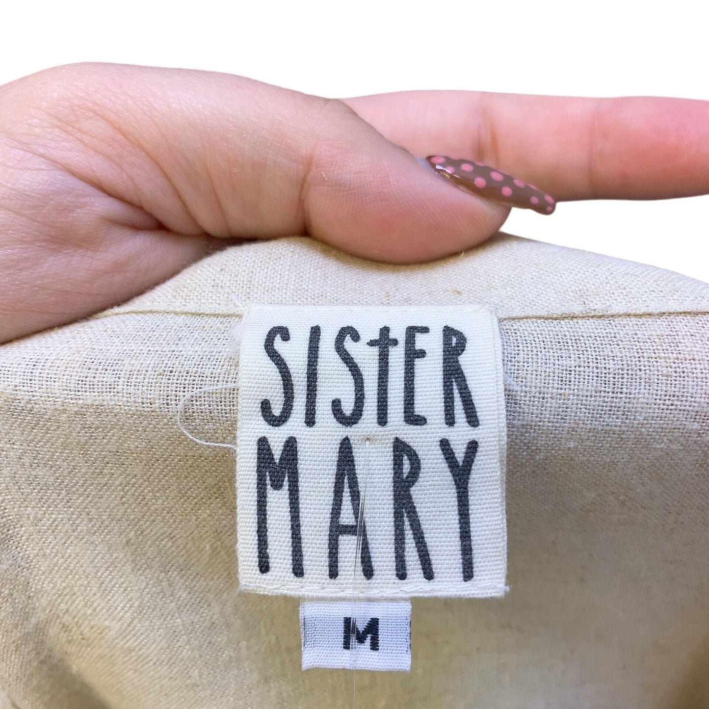 Sister Mary Embroidered Linen Beige Tunic Blouse w/Floral Design Size M