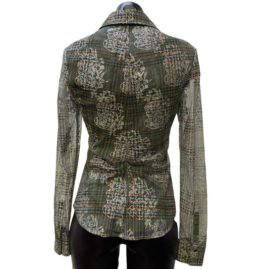 Ramy Brook Green Multi-Patterned Button-Down Blouse S