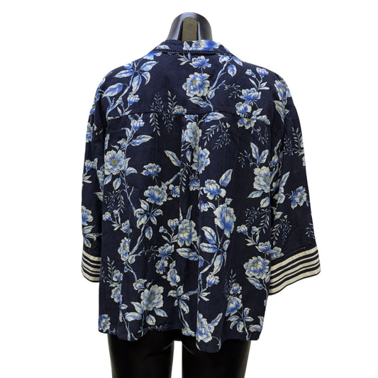 Johnny Was Floral Navy Blouse XL