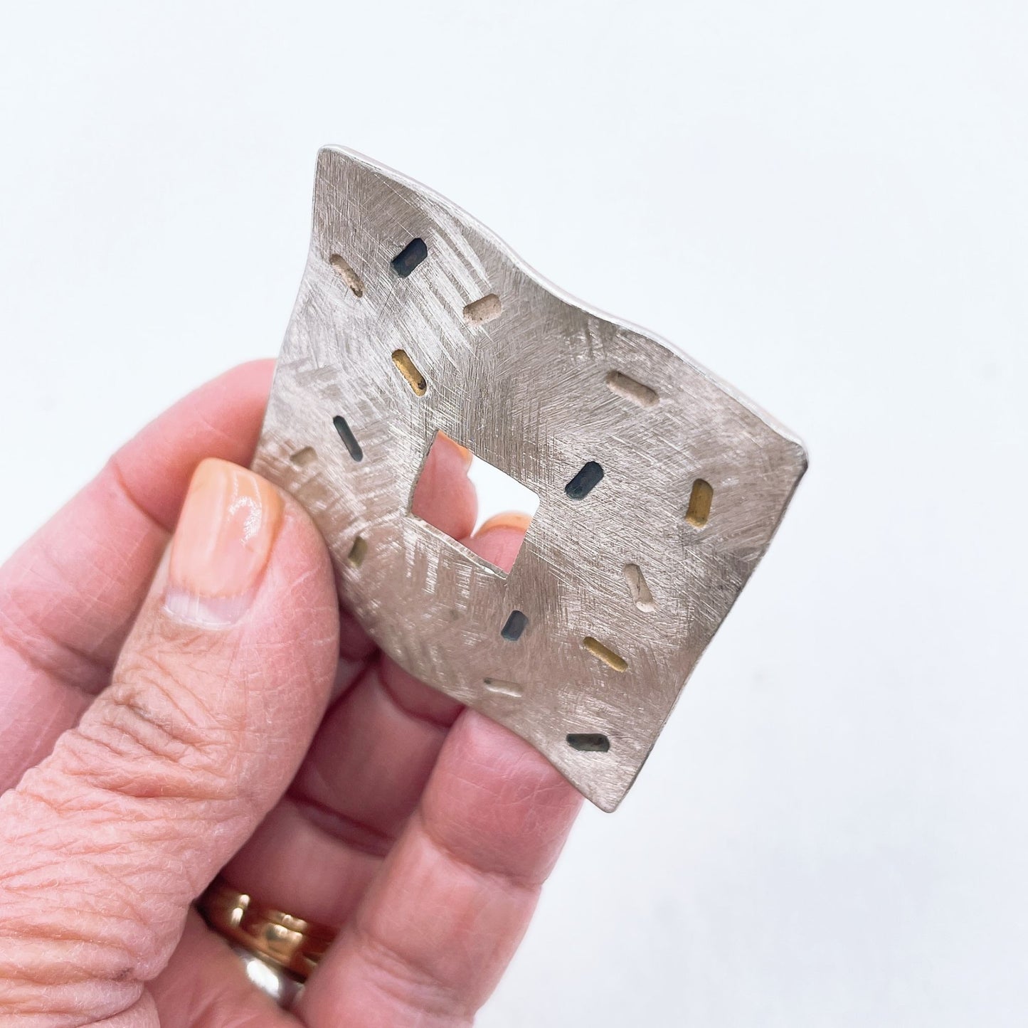 Jan Suchodolski 925 Sterling Modernist Brutalist Square Pin