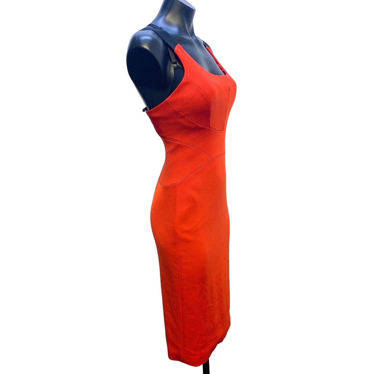 Karen Millen Red Bodycon Dress With Black Straps US Size 4 Viscose/Elastane