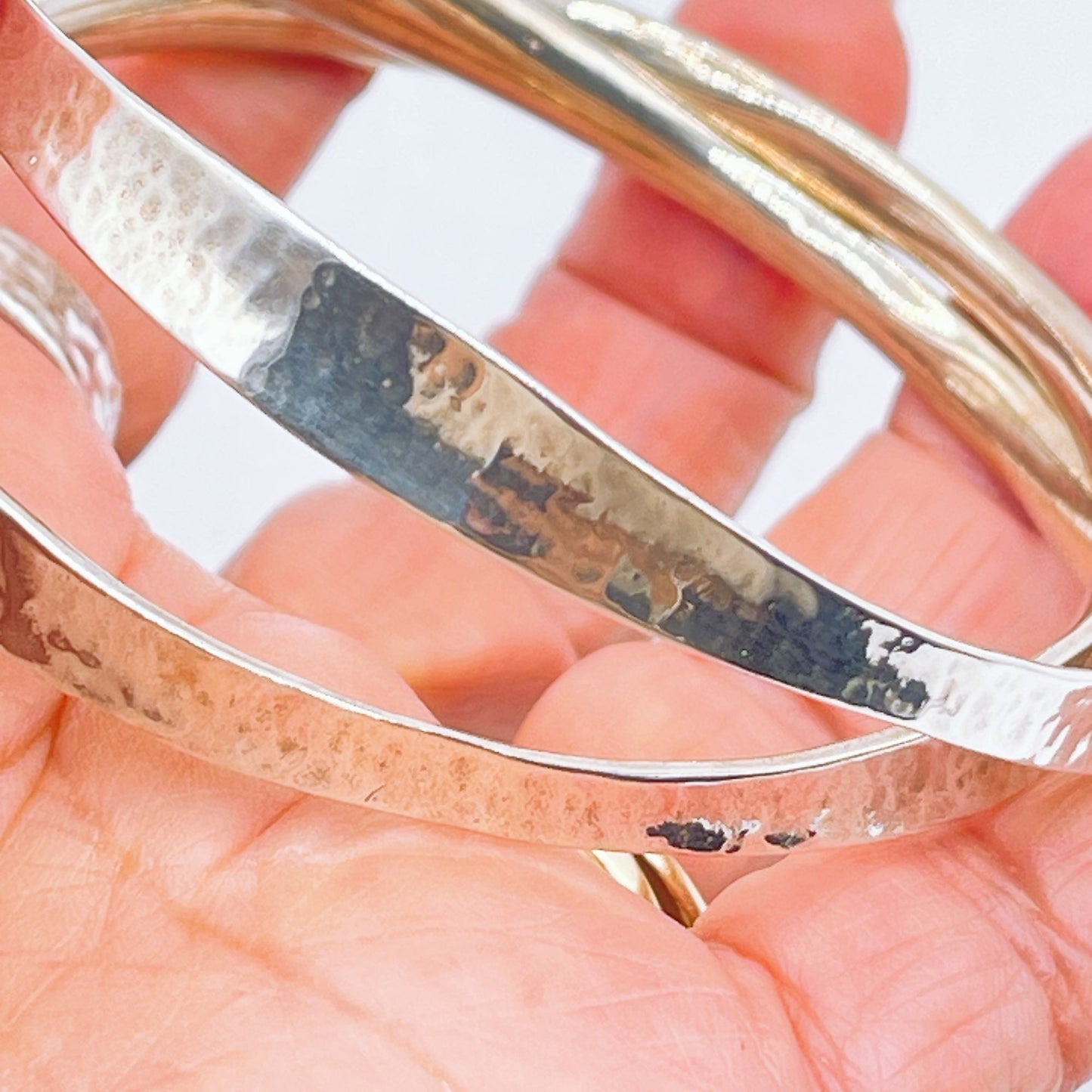 James Avery Vintage 925 Sterling Silver Linked Hammered Bangle Bracelets