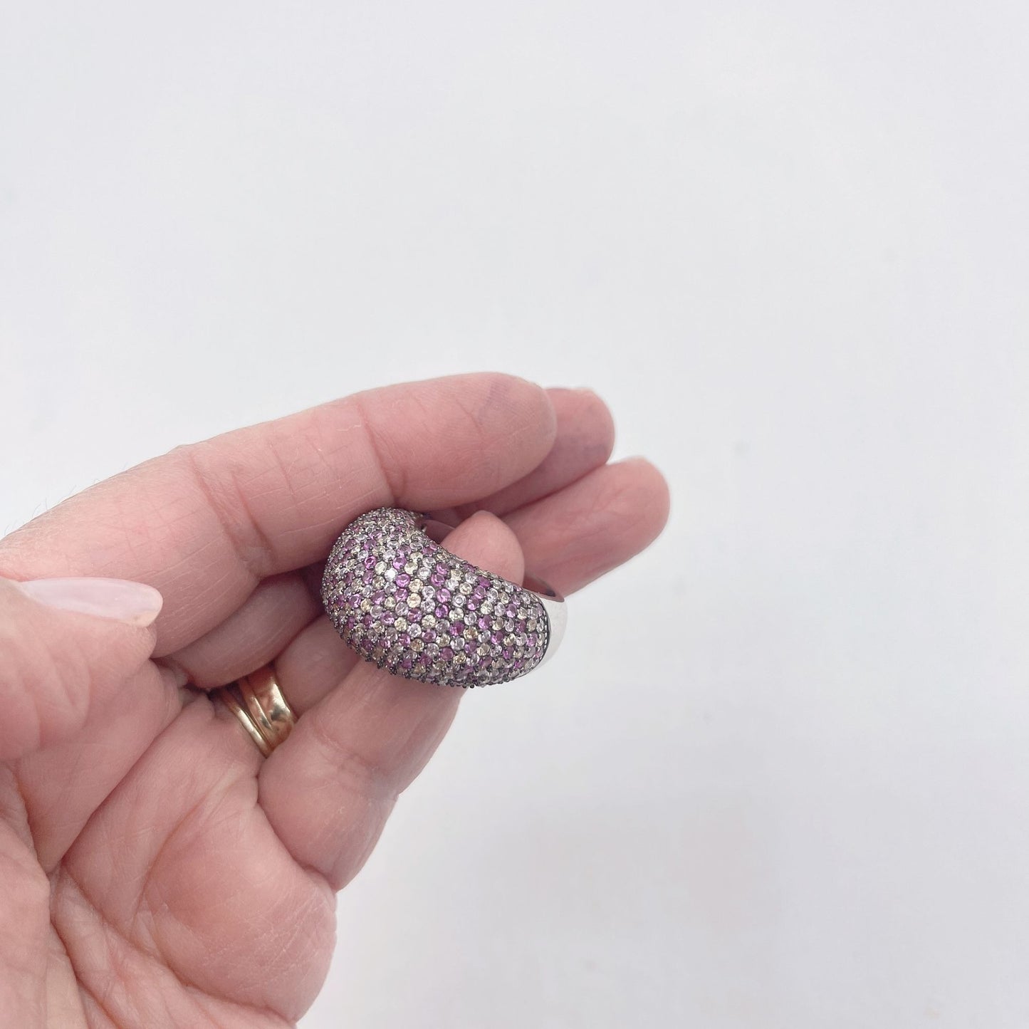 Crystals Pink Large 925 Silver Ring size 8