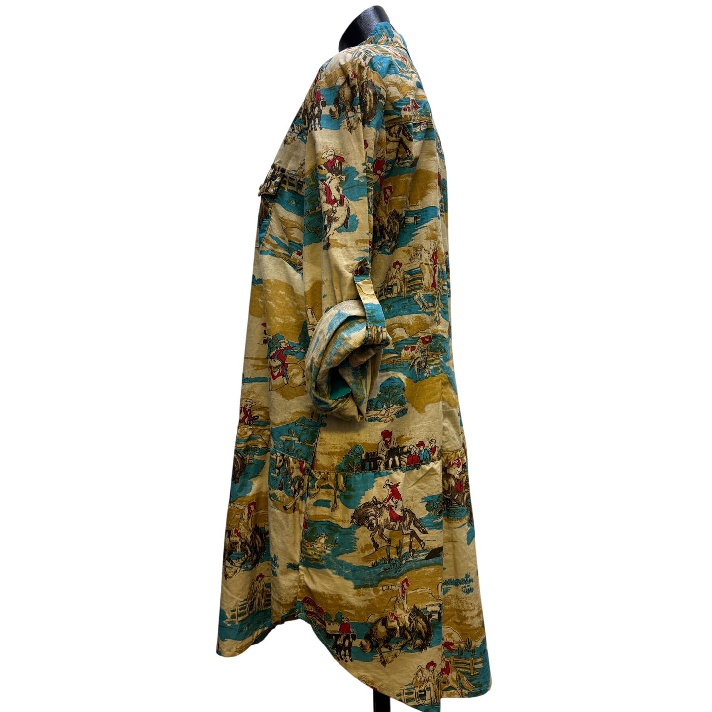 Tasha Polizzi Western Print Tunic Blouse XL Brown & Turquoise
