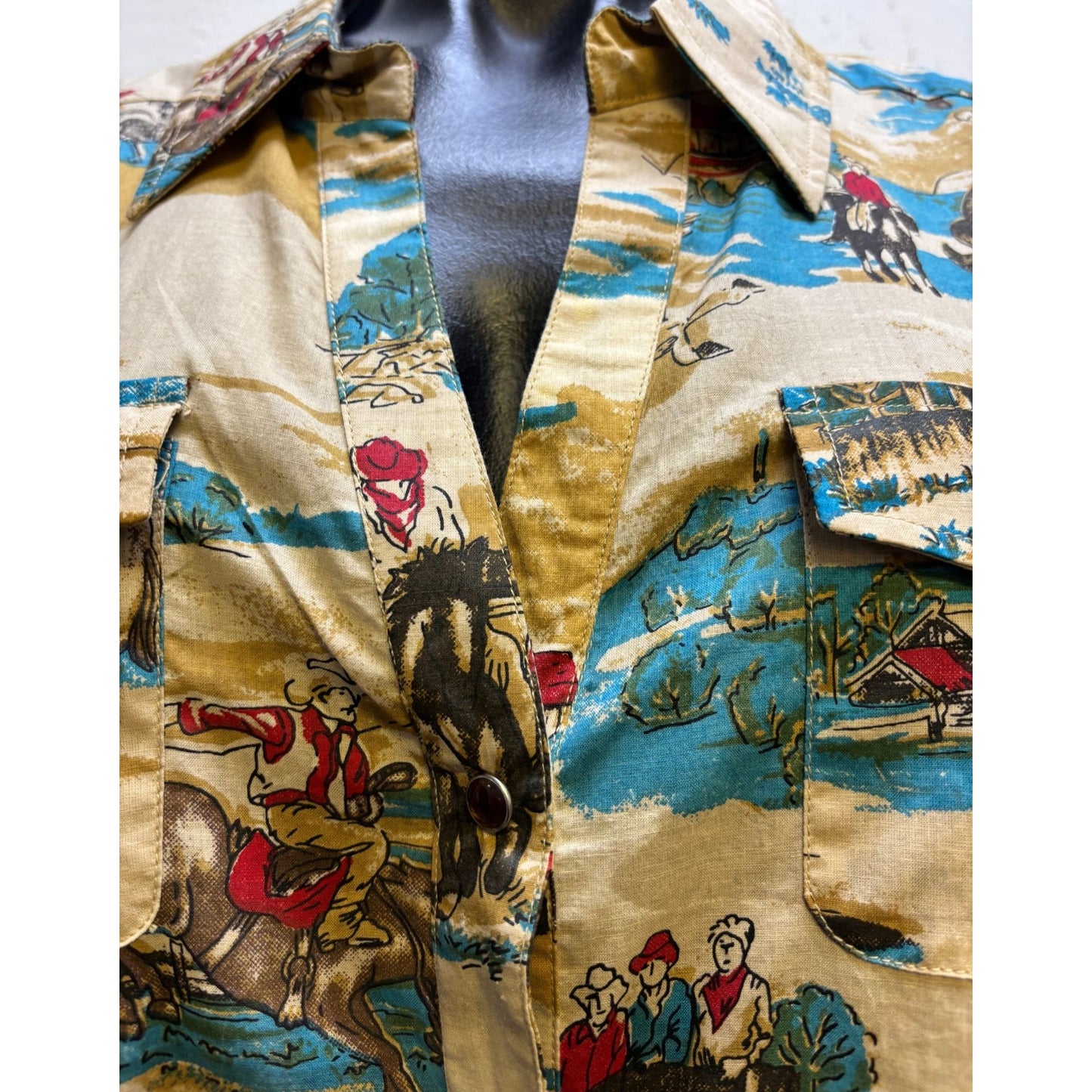 Tasha Polizzi Western Print Tunic Blouse XL Brown & Turquoise