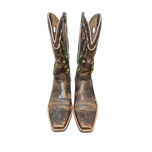Twisted X Brown Leather Cactus Embroidered Western Cowboy Boots Size 9