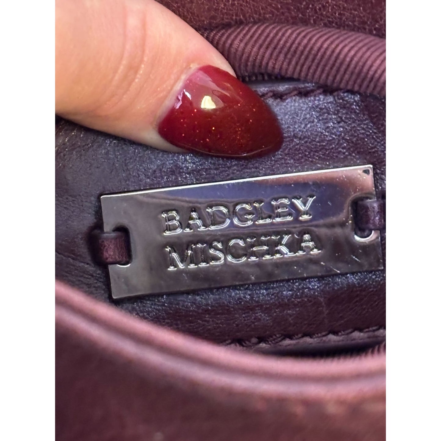 Badgley Mischka Crossbody Purse Wine Leather Chain Strap S
