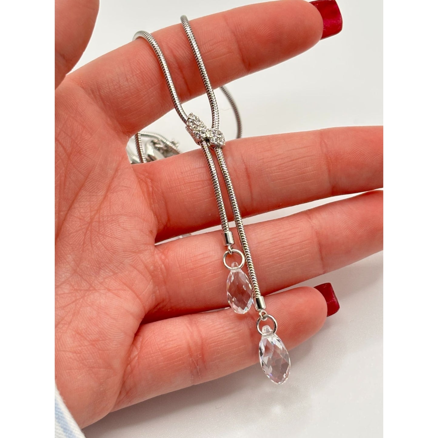 Swarovski Silver-Tone Adjustable Necklace With Crystal Drop Pendants