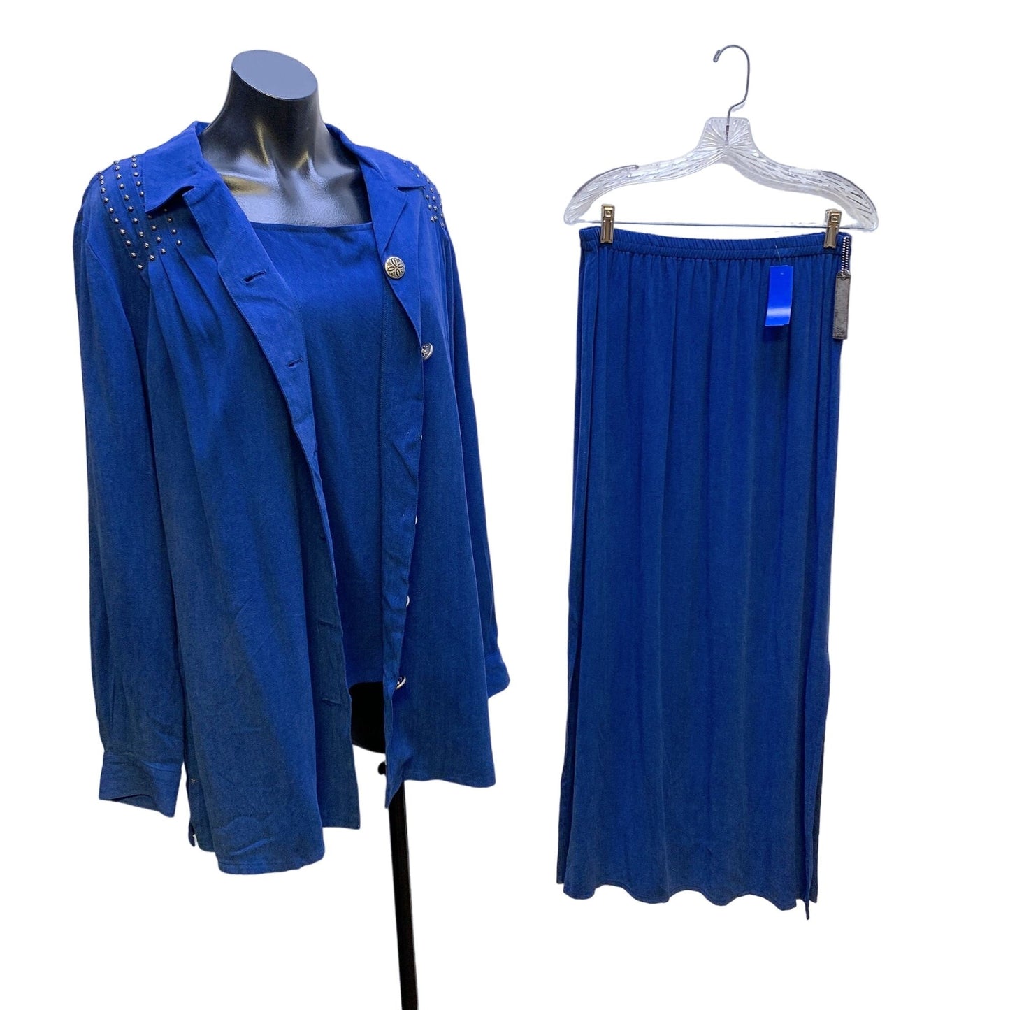 *Double D Ranch Blue Jacket, Blouse & Skirt Large