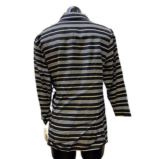 NWT Pendleton Black & White Striped Silk Blouse With Wrap Style XL
