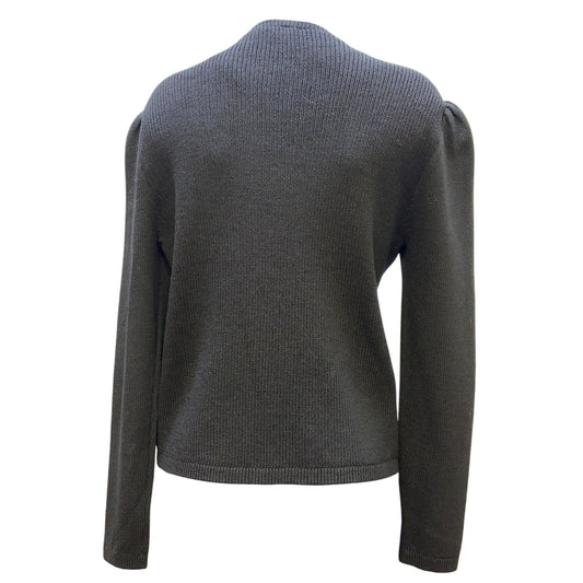 St John Couture Black Wool & Leather Ruffle Accent Sweater Blouse S