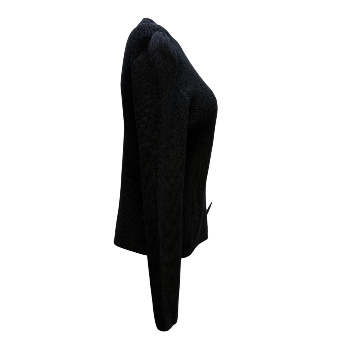 St John Couture Black Wool & Leather Ruffle Accent Sweater Blouse S