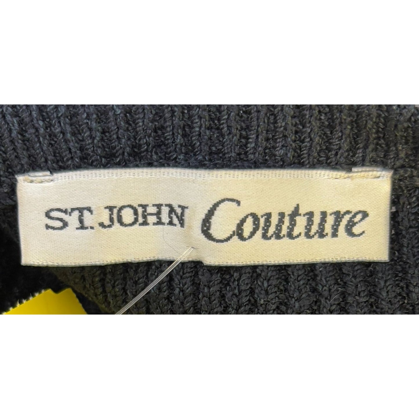 St John Couture Black Wool & Leather Ruffle Accent Sweater Blouse S