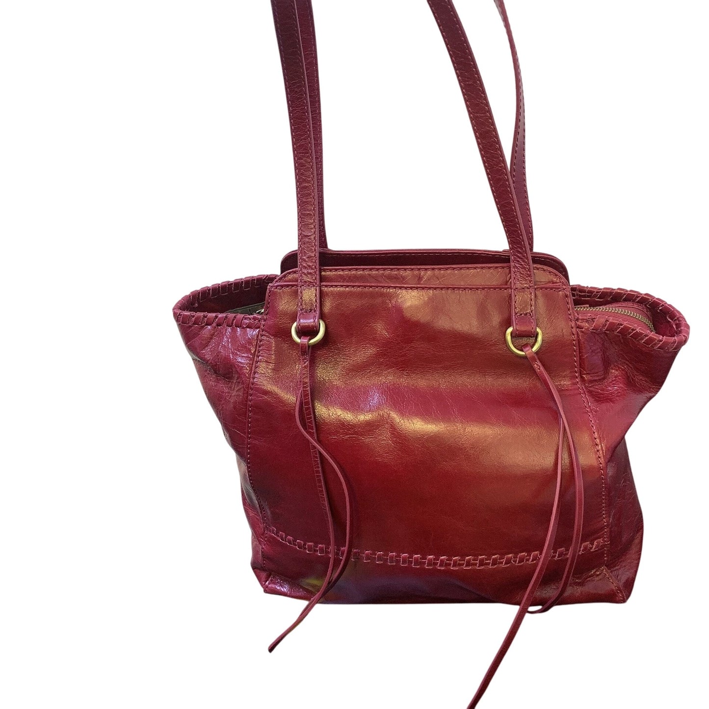 Hobo Wine Leather Shoulder Bag With Floral Interior