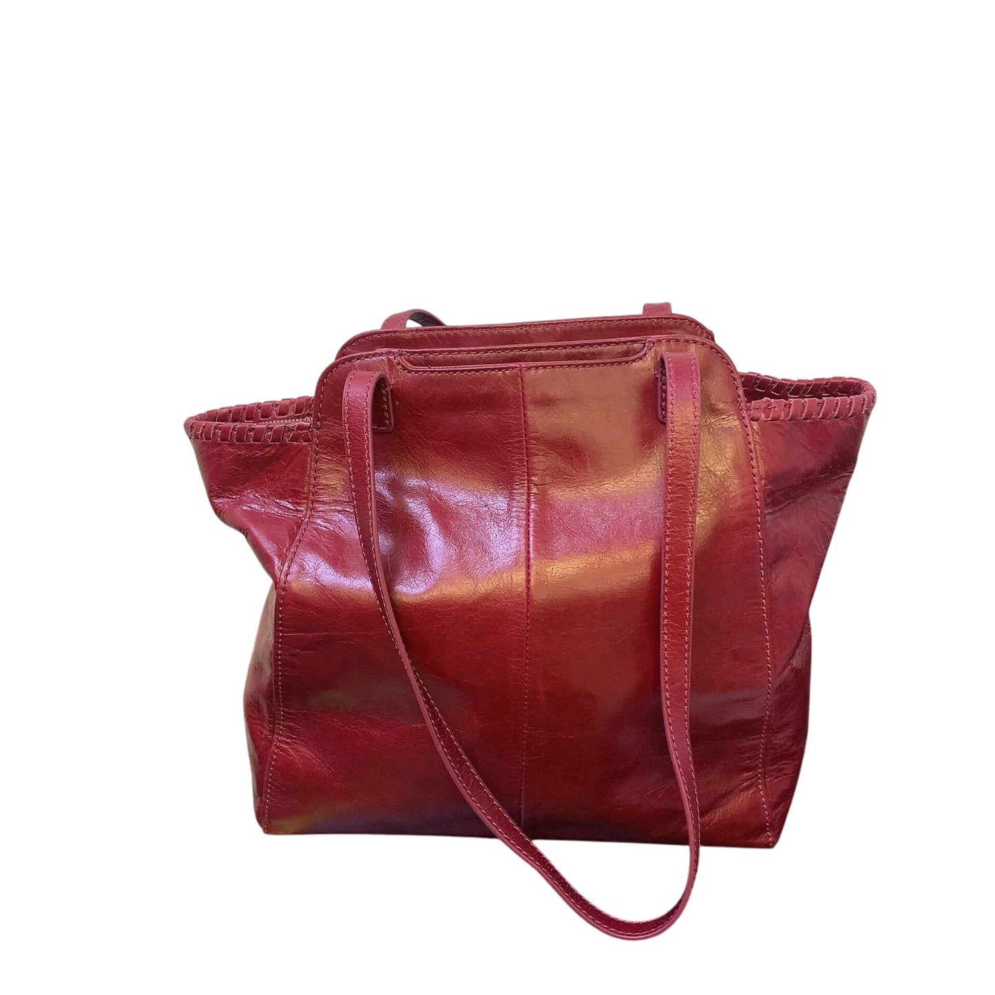 Hobo Wine Leather Shoulder Bag With Floral Interior