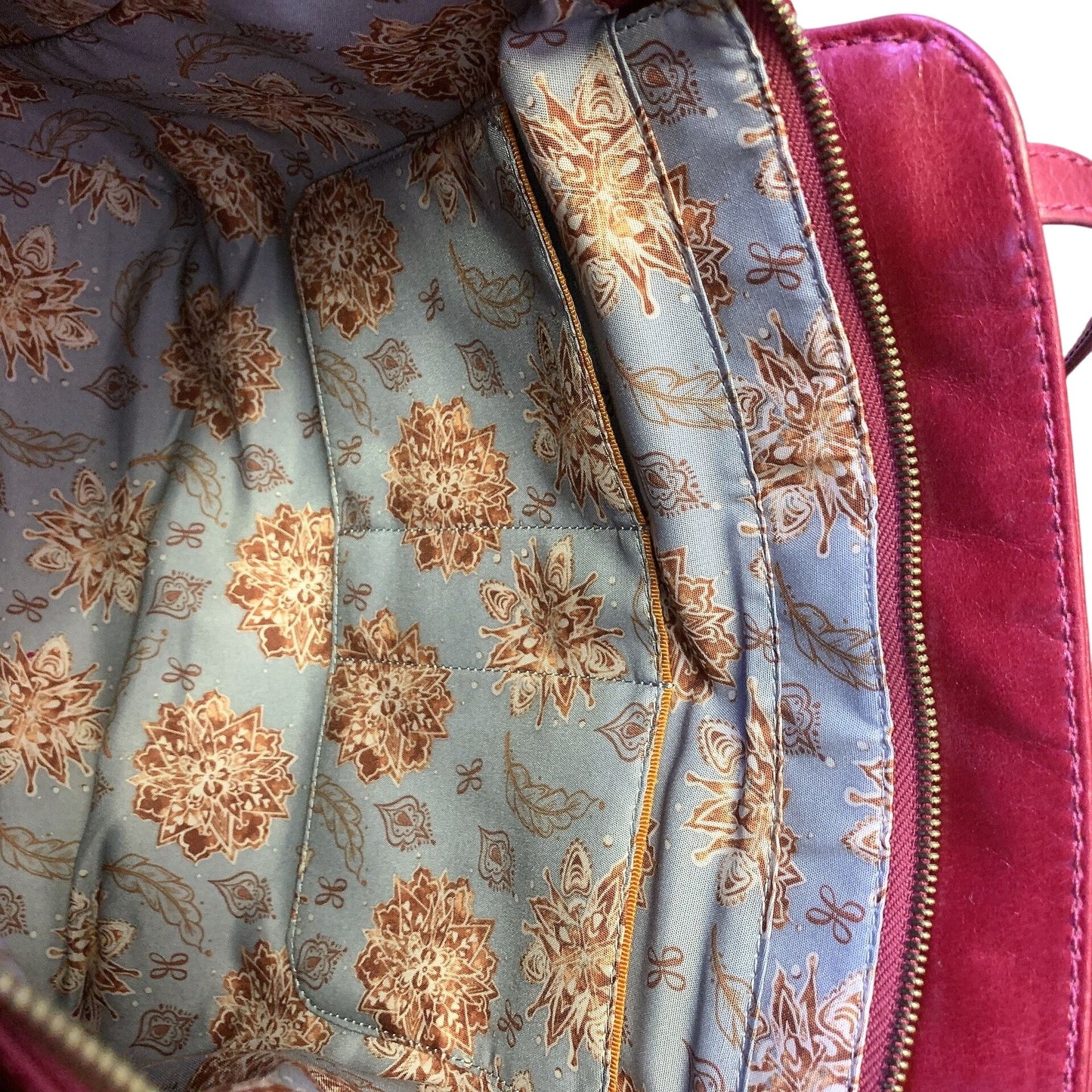 Hobo Wine Leather Shoulder Bag With Floral Interior