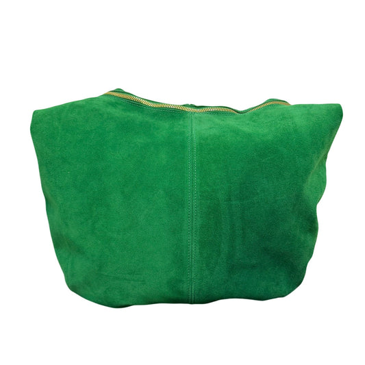 Marlon Genuine Leather Green Suede Hobo Bag With Gold Ring Accents