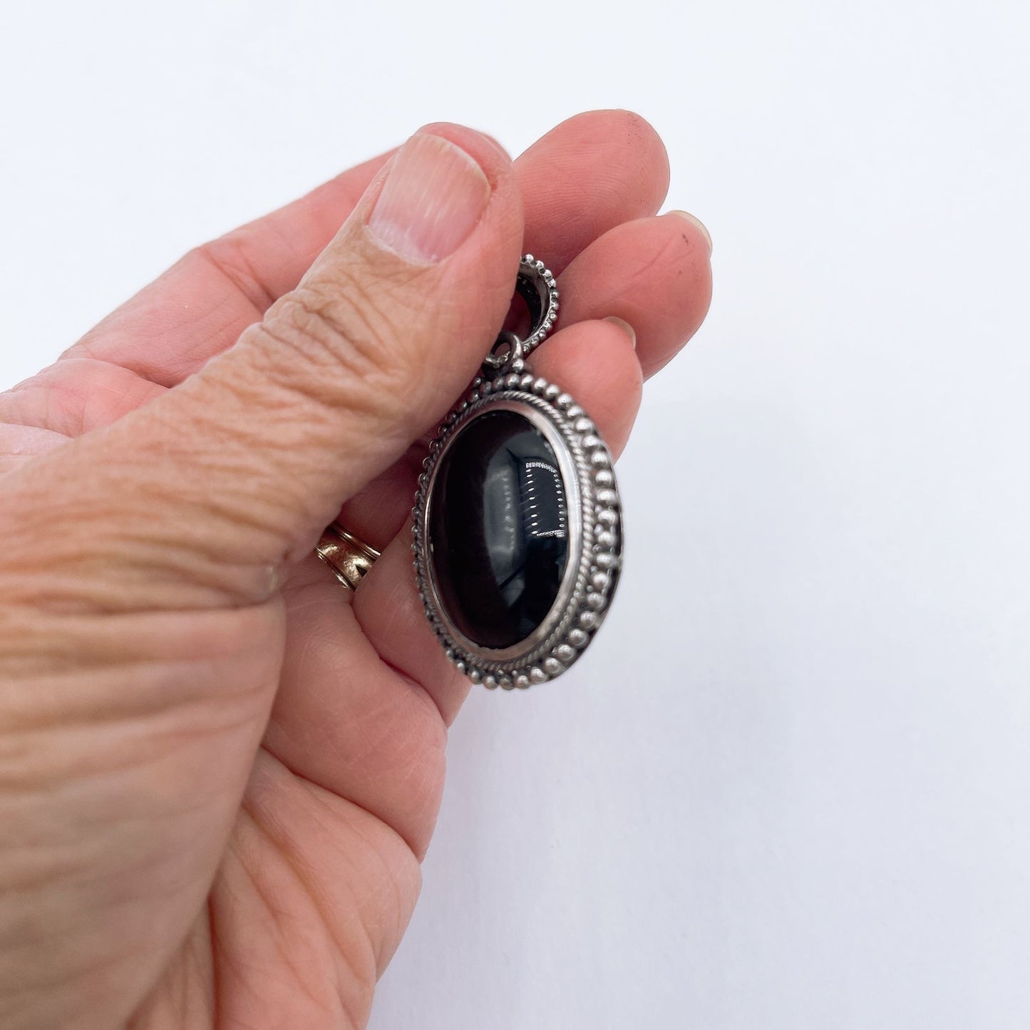 925 Silver Oval Black Onyx Pendant Medium Size