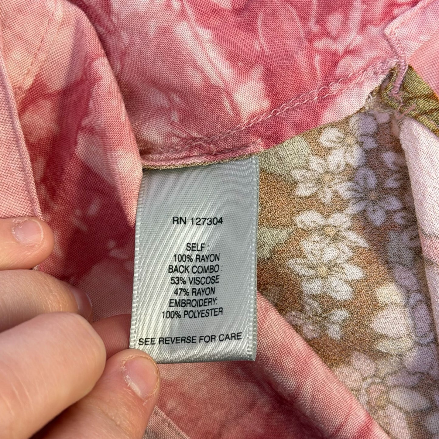 John Mark Pink Tie-Dye Button-Up Blouse W/ Floral Patchwork Back XL