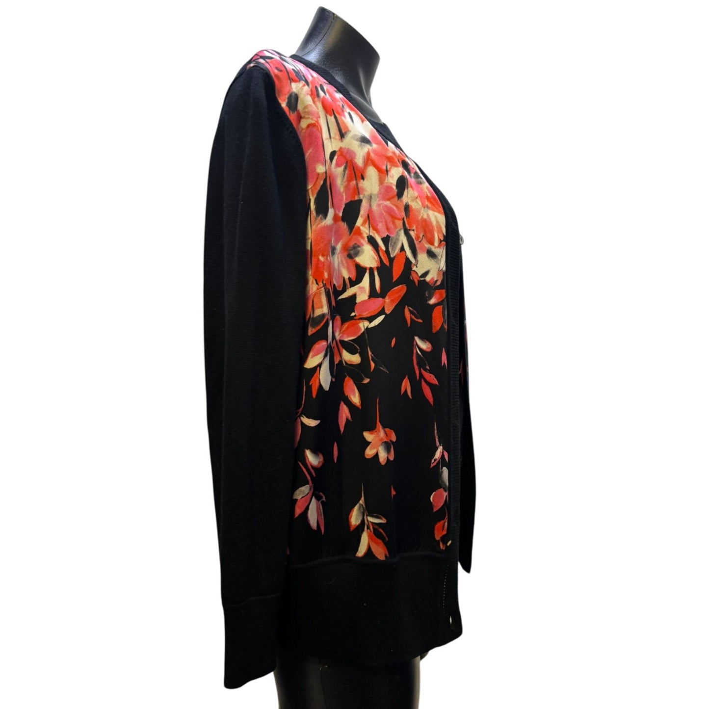 St. John Twin Sweater Set Black & Red Floral Print S/M 2p