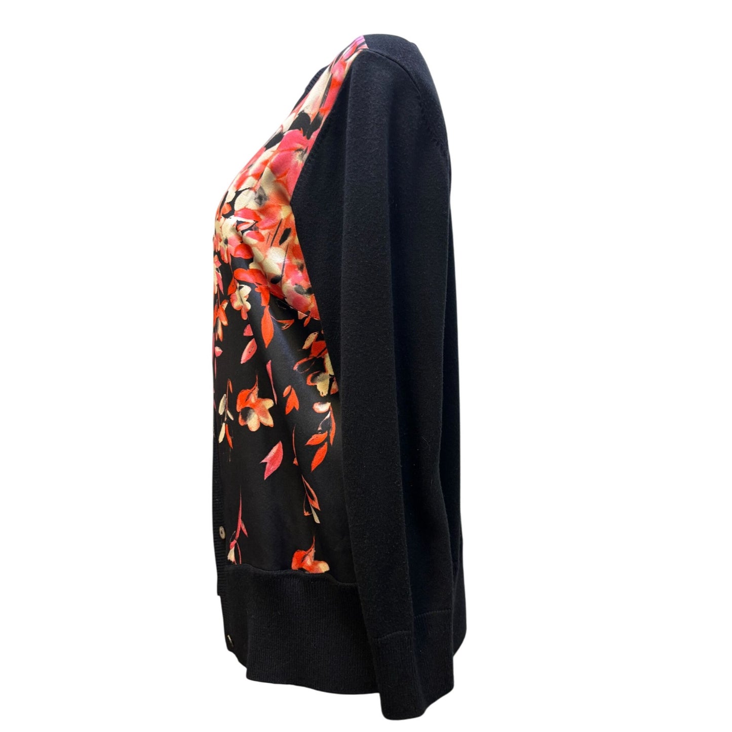 St. John Twin Sweater Set Black & Red Floral Print S/M 2p