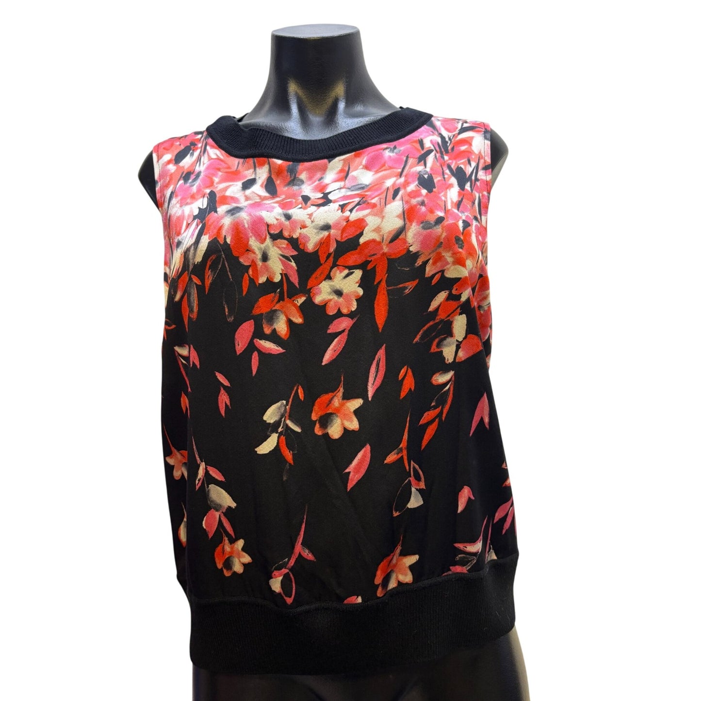 St. John Twin Sweater Set Black & Red Floral Print S/M 2p