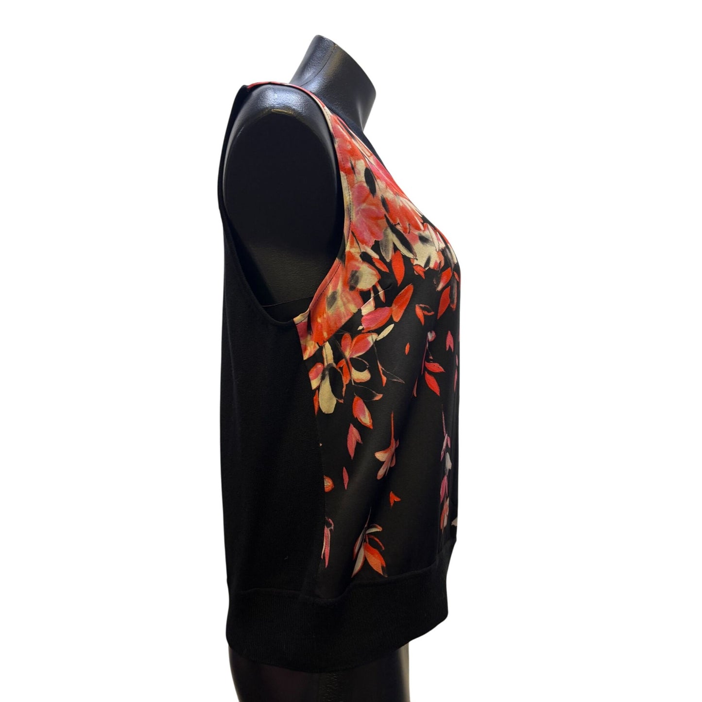 St. John Twin Sweater Set Black & Red Floral Print S/M 2p