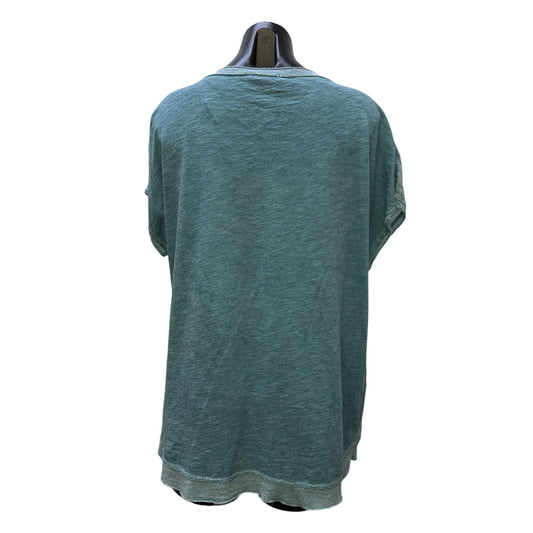 Tempo Paris Blue Linen Blouse V-Neck Short Sleeve S