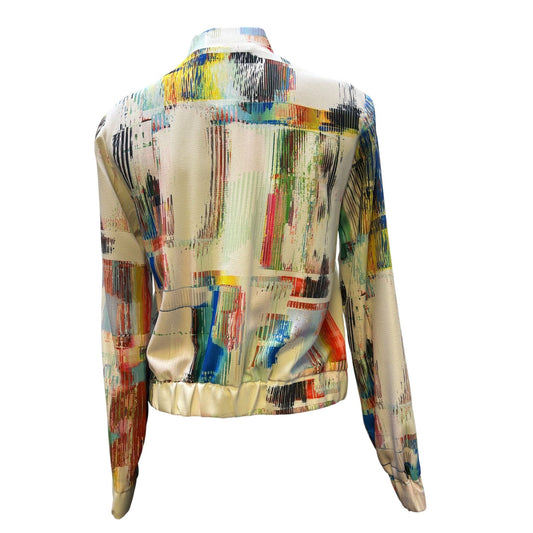 NWT Robert Graham Abstract Print Bomber Jacket White Multi S