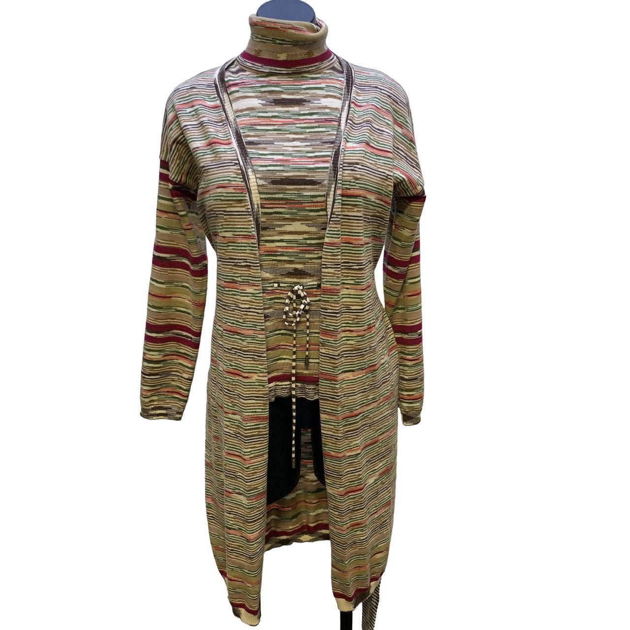 *Missoni Tan & Brown Striped Sleevless Turtleneck Sweater w/Long Cardigan Size 4