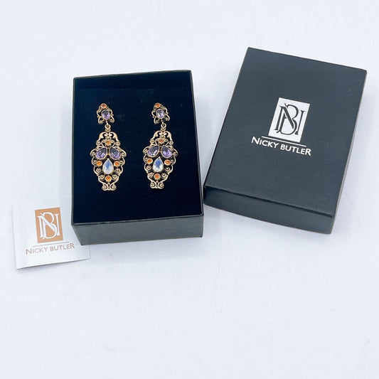 Nicky Butler Gold Tone Earrings Precious Stones Amethyst & Moonstone