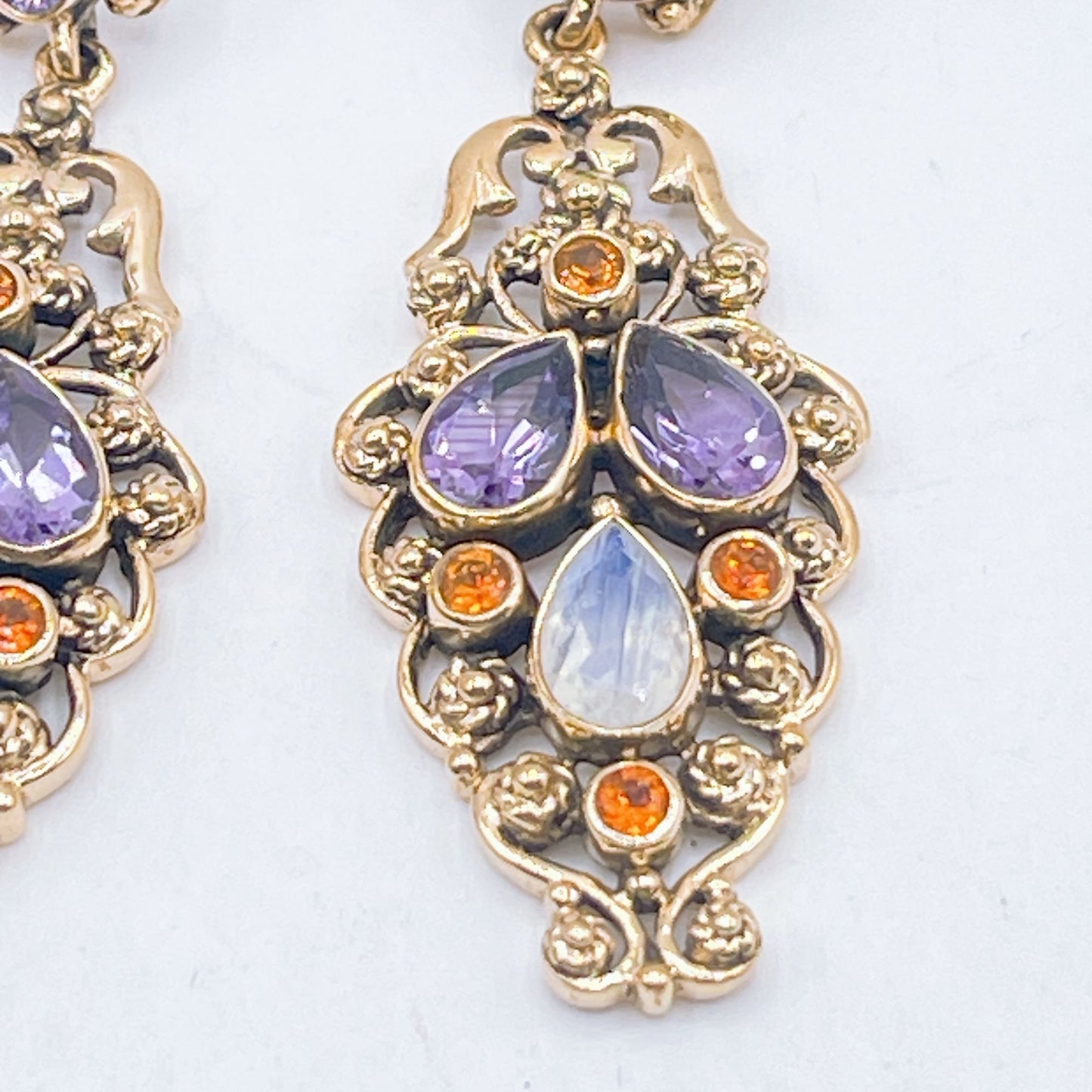 Nicky Butler Gold Tone Earrings Precious Stones Amethyst & Moonstone