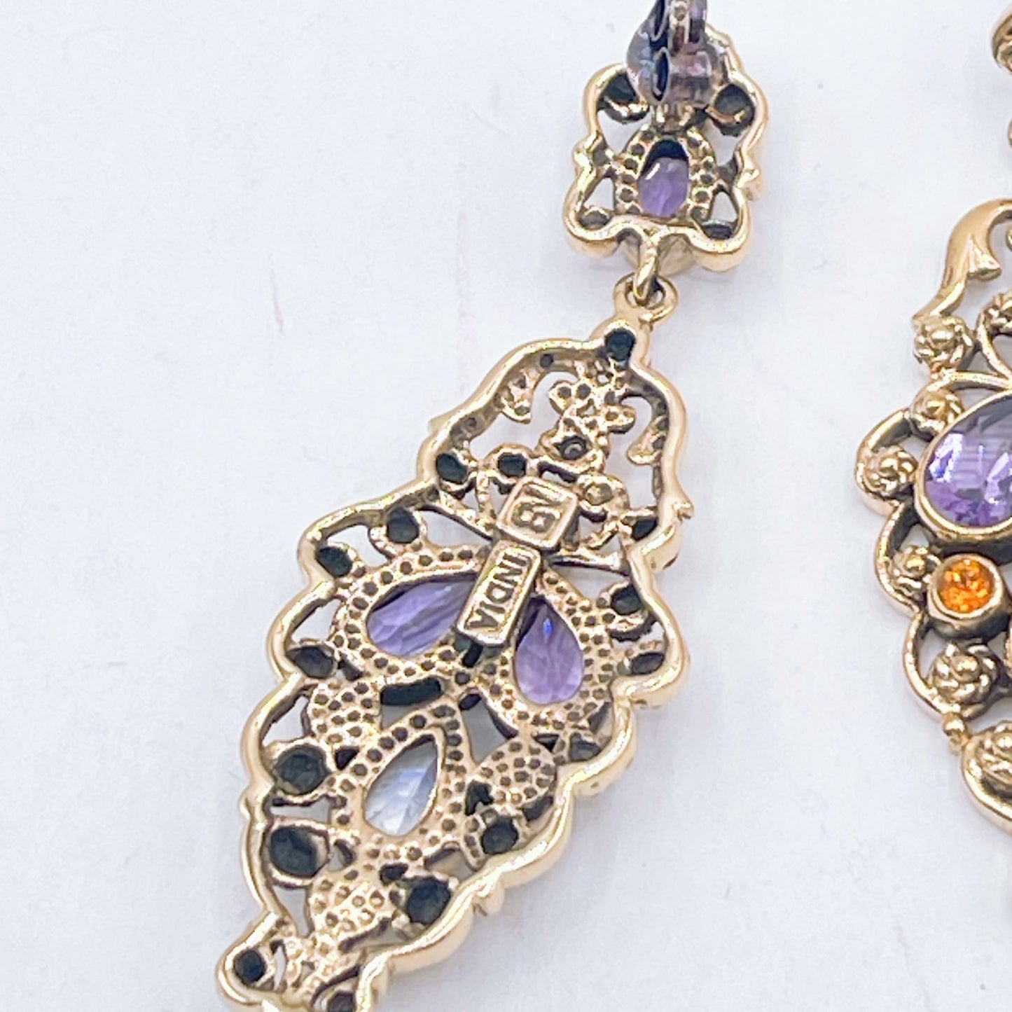 Nicky Butler Gold Tone Earrings Precious Stones Amethyst & Moonstone