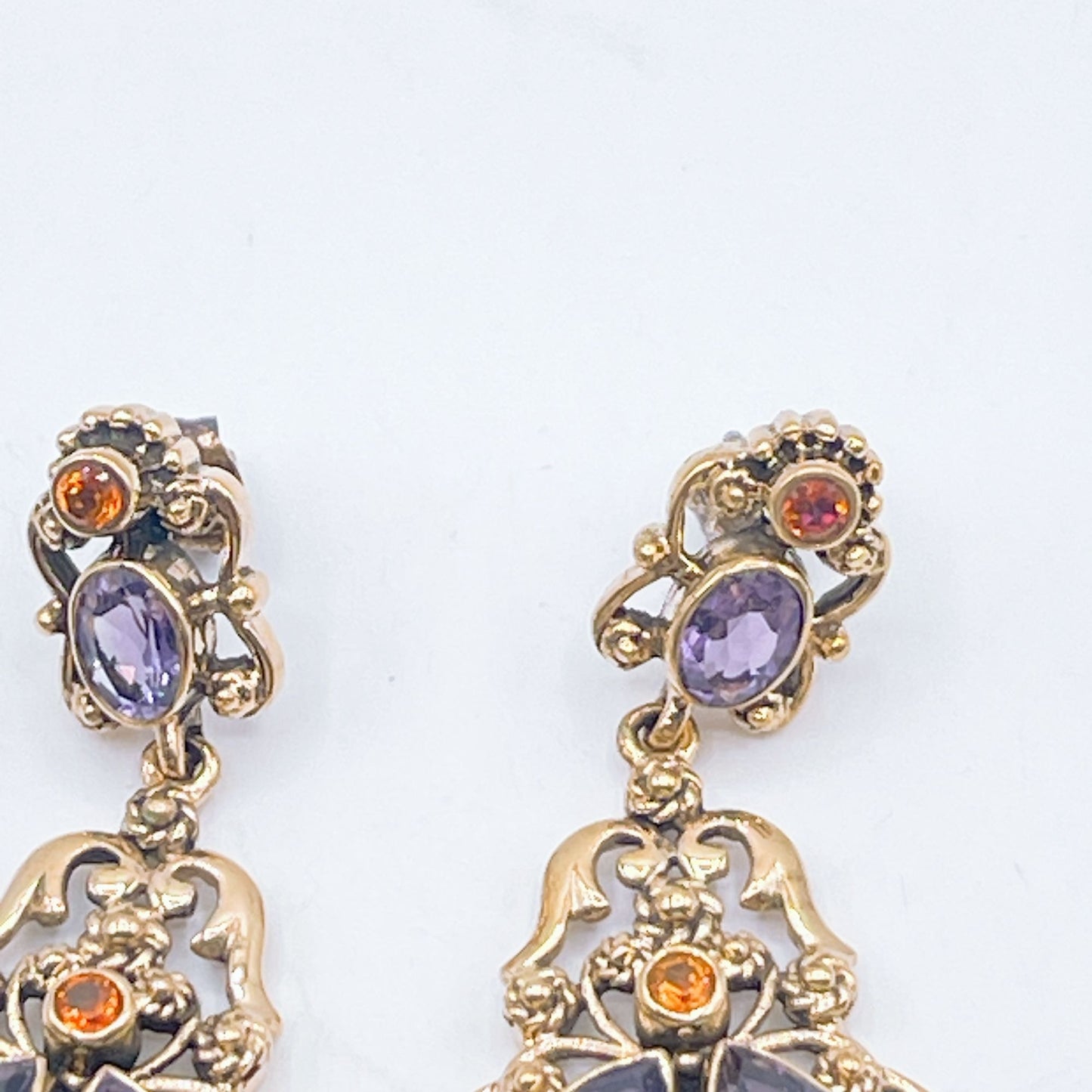 Nicky Butler Gold Tone Earrings Precious Stones Amethyst & Moonstone