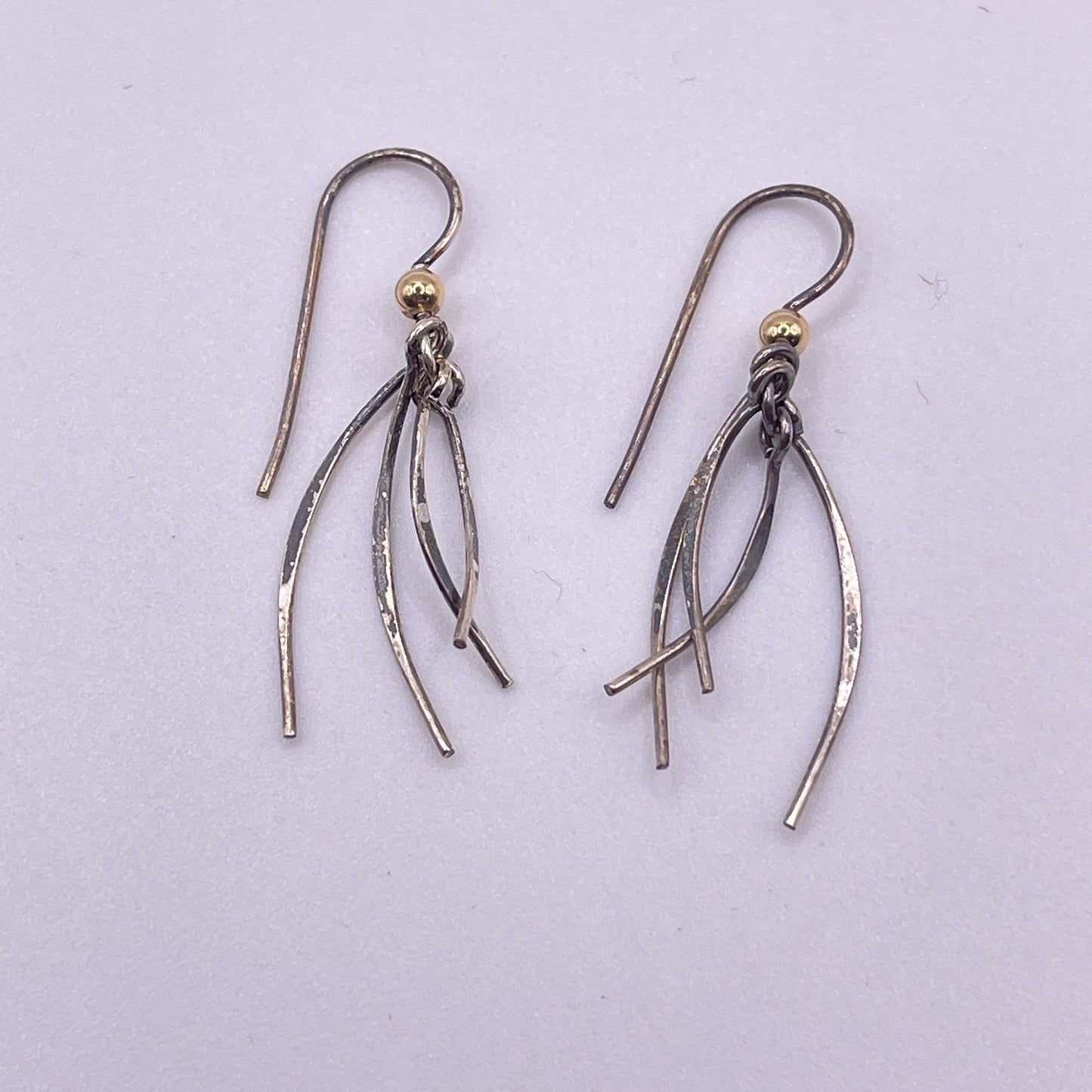 Handcrafted 14K Gold Filled Sterling Silver Dangle Earrings With Gold Bead Accent