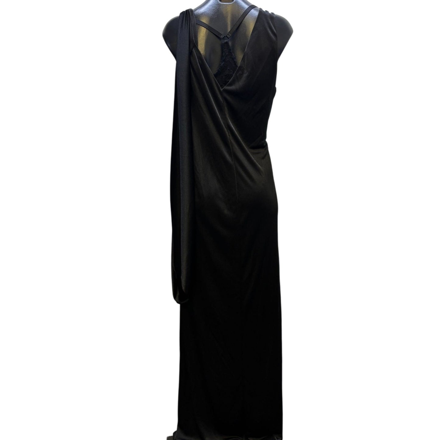 Wallis Vintage Black Evening Gown Dress Asymmetric Drape 16