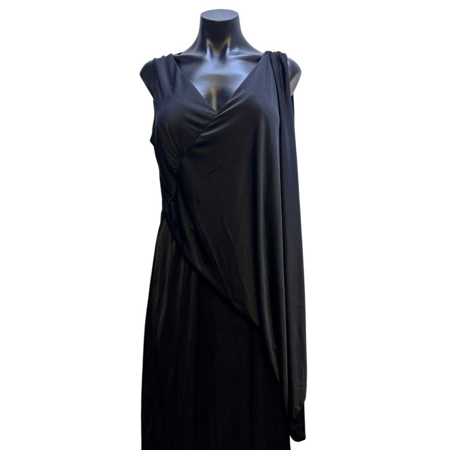 Wallis Vintage Black Evening Gown Dress Asymmetric Drape 16