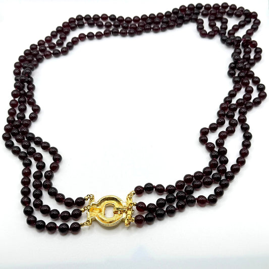 Nolan Miller Glamour Collection 3 Strand Bordeaux Simulated Garnet Necklace