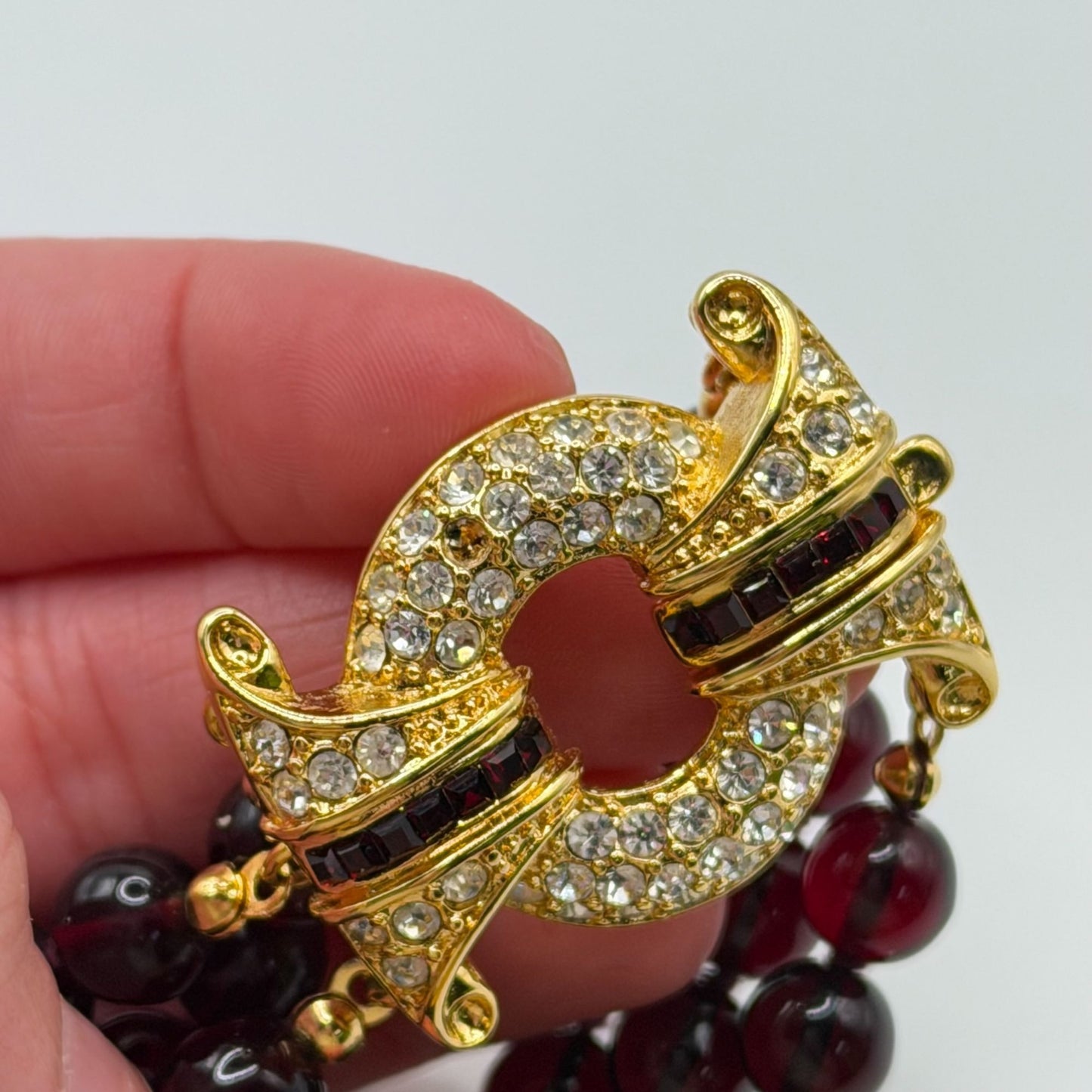 Nolan Miller Glamour Collection 3 Strand Bordeaux Simulated Garnet Necklace