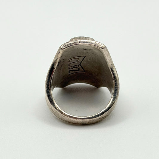 925 Vintage Geometric Sterling Silver & Turquoise Ring 6.5