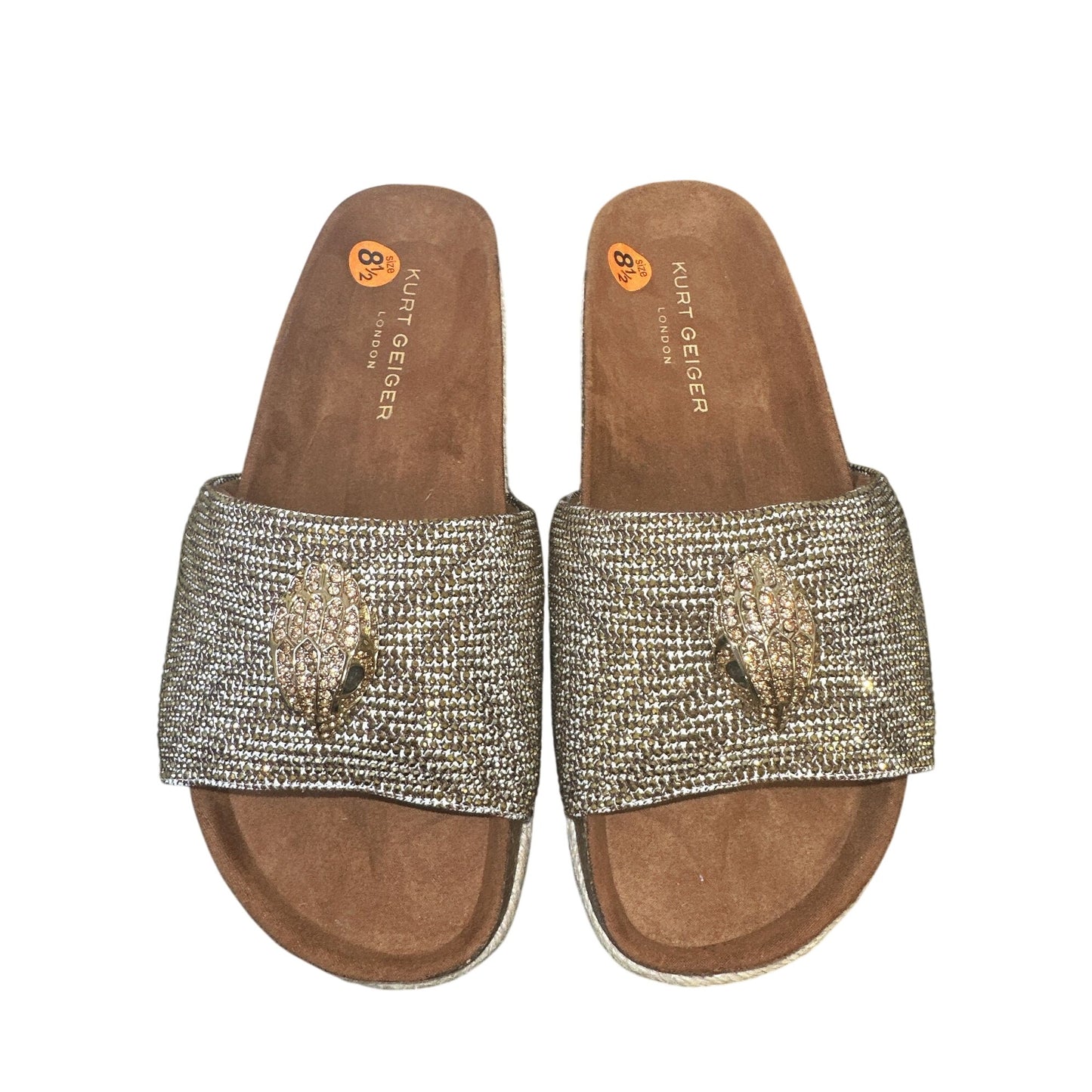 Kurt Geiger Gold rhinestone Platform Sandals W/ Embellished Eagle Detail Size 8.5
